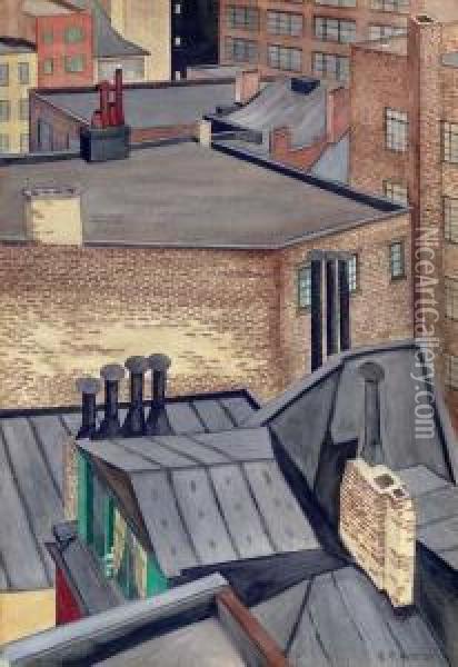 Village Roofs Oil Painting - George Copeland Ault