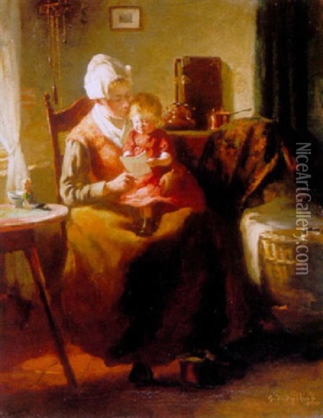 A Mother And Child In A Cottage Interior Oil Painting - Gijsbertus Jan Sijthoff