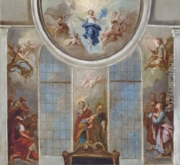 The Ascension - A Modello For The Apse And Cupola Of St. Peter-at-arches, Lincoln Oil Painting - Vincenzo Damini