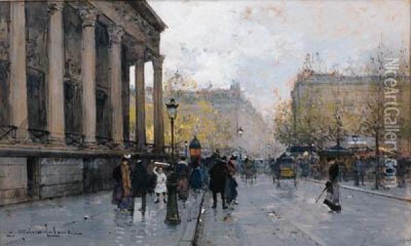 Place De La Madeleine, Paris Oil Painting - Eugene Galien-Laloue