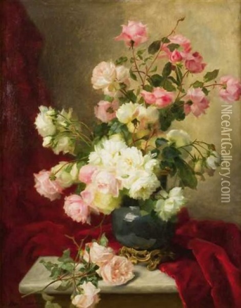 Bouquet De Roses Oil Painting - Hortense M.G. Dury-Vasselon
