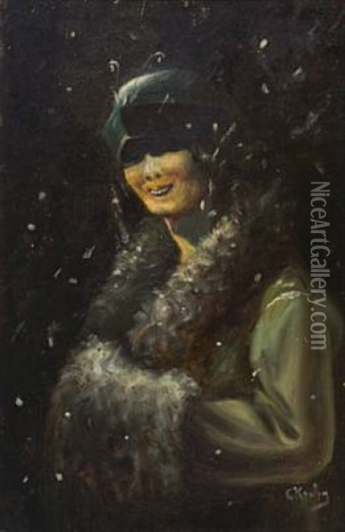 Kvinne I Snovaer Oil Painting - Christian Krohg