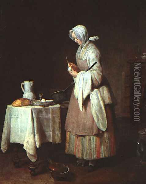 The Attentive Nurse c. 1738 Oil Painting - Jean-Baptiste-Simeon Chardin