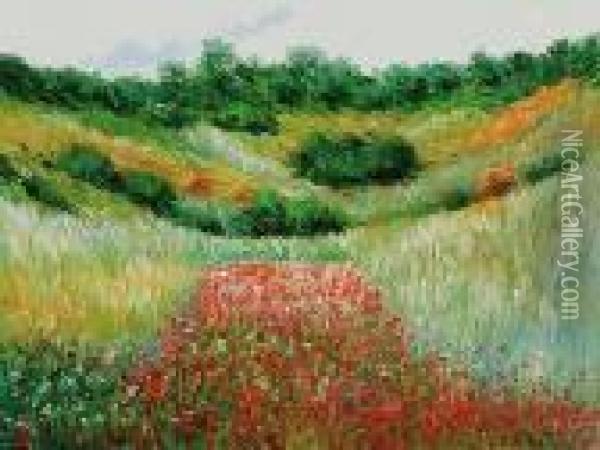 Poppy Field In A Valley Near Giverny Oil Painting - Claude Oscar Monet
