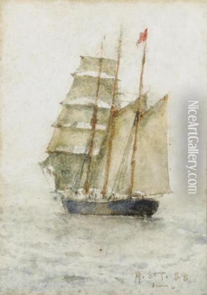 A Barquentine In Full Sail Oil Painting - Henry Scott Tuke
