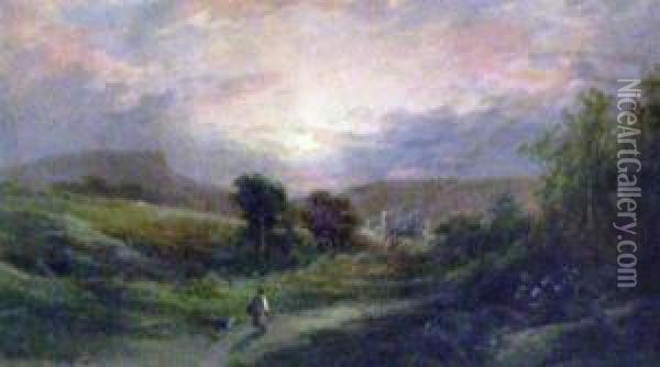 Landscape With Lane And Figure Oil Painting - George Henry Jenkins
