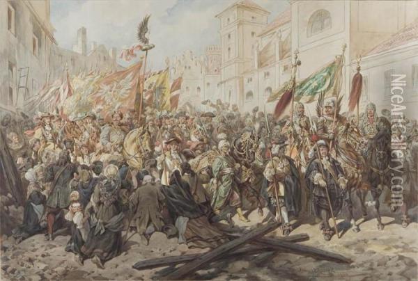 Wjazd Sobieskiego Do Wiednia, 1883 R. Oil Painting - Juliusz Kossak