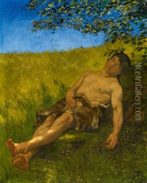 Schlafender Hirte Oil Painting - Hans Thoma