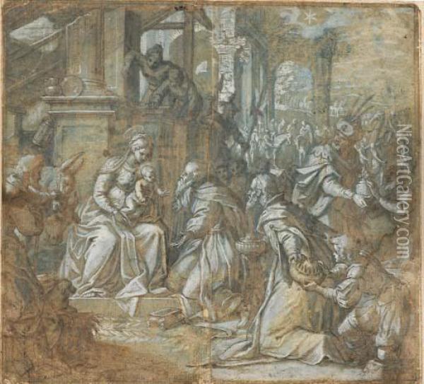 The Adoration Of The Magi Oil Painting - Domenico Riccio Brusasorzi