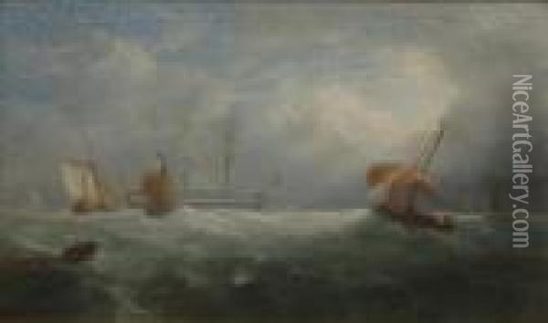 Ships Onsqually Seas Oil Painting - John Jock Wilson