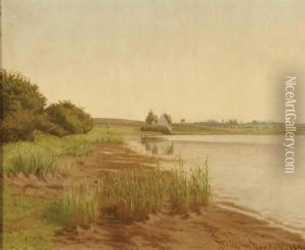 Summer Landscape With Distant Cottage-1896 Oil Painting - William Wandahl