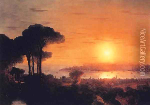 Sunset over the Golden Horn Oil Painting - Ivan Konstantinovich Aivazovsky