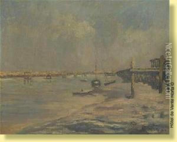 Barques Dans Un Estuaire Oil Painting - Arthur Willaert Trealliw