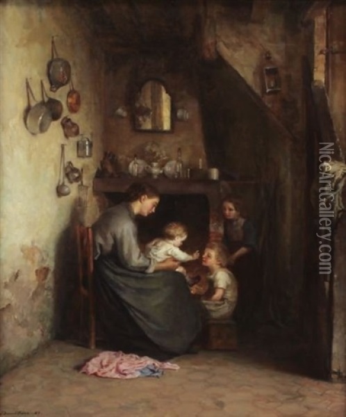Mother With Child Oil Painting - Pierre Edouard Frere