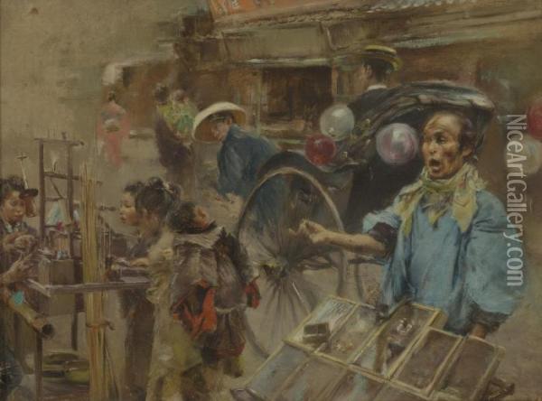 Street Market Oil Painting - Robert Frederick Blum