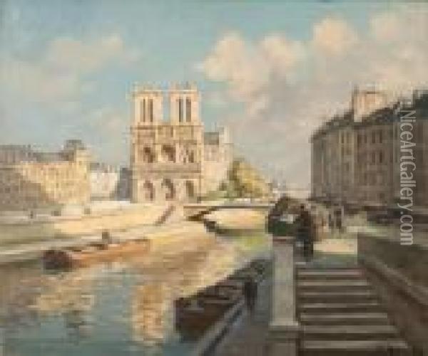 Notre-dame De Paris Oil Painting - Henri Alphonse Barnoin