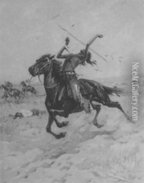 Indian Battle Oil Painting - De Cost Smith