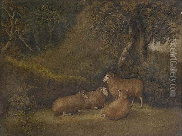 Landscape With Sheep Oil Painting - Benjamin Zobel