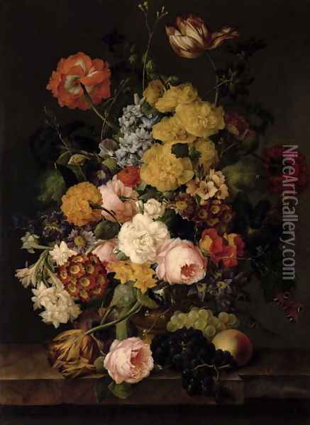 Still Life - Roses, tulips and other flowers Oil Painting - Franz Xaver Petter