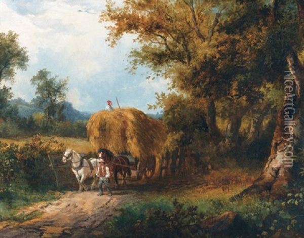 Sommerliche Landschaft Mit Einem Heuwagen Oil Painting - John Linnell