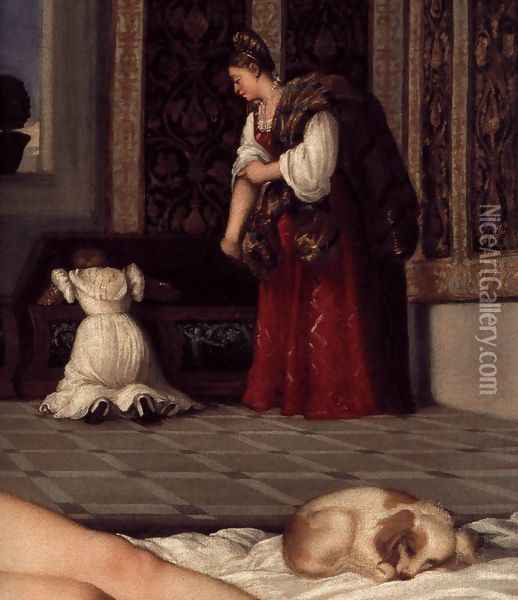 Venus of Urbino (detail 2) Oil Painting - Tiziano Vecellio (Titian)