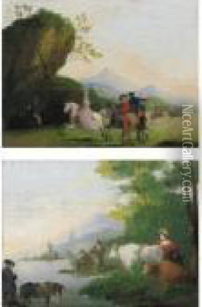 Paesaggio Con Cavalieri Oil Painting - Giuseppe Bernardino Bison