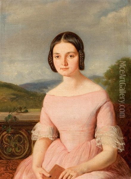 Bildnis Eines Madchens In Rosafarbenem Kleid Oil Painting - Johann Friedrich Dietler