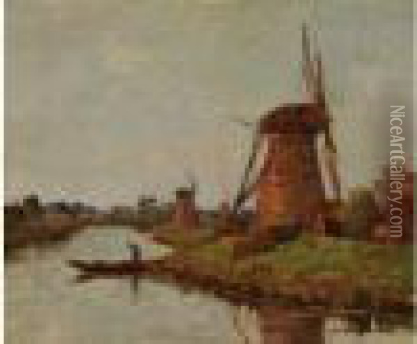 Canal Et Moulin En Hollande Oil Painting - Victor Brugairolles