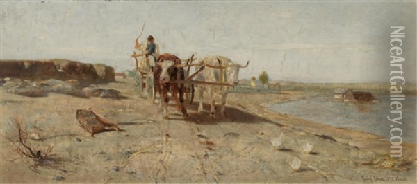 Ochsengespann Am Seeufer Oil Painting - Rudolf Ribarz