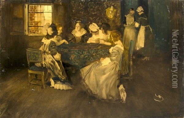 Frauengesellschaft Oil Painting - Wilhelm Schreuer