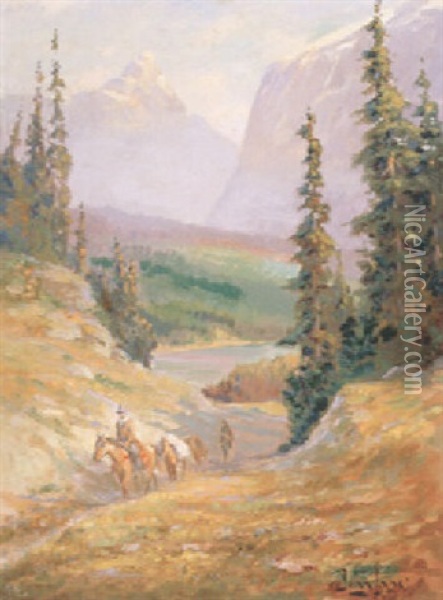 Trail Riders In The Rockies Oil Painting - John Innes