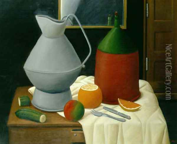 Still Life With A Mirror Oil Painting - Fernando Botero