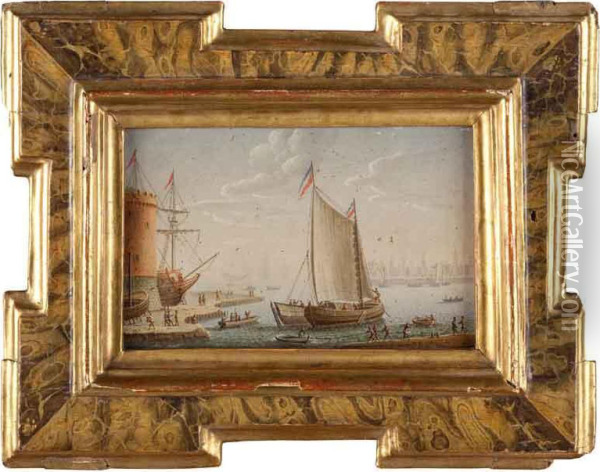 Veduta Del Porto Con Figure Ed Imbarcazioni Oil Painting - Charles Leopold Grevenbroeck