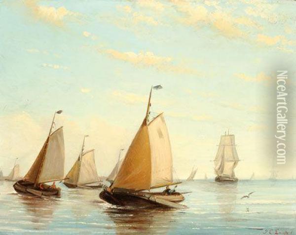 Sailing Boats On The Water Oil Painting - Johan Coenraad Leich