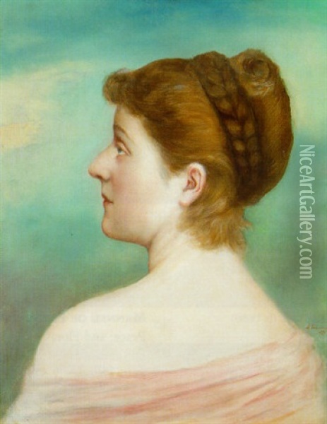 Portrait Of A Lady Wearing A Pink Wrap Oil Painting - Alexander (Aleksandr) Antonovich Rizzoni