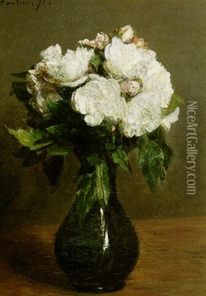 Rose Blanches Dans Un Vase De Verre Oil Painting - Henri Fantin-Latour