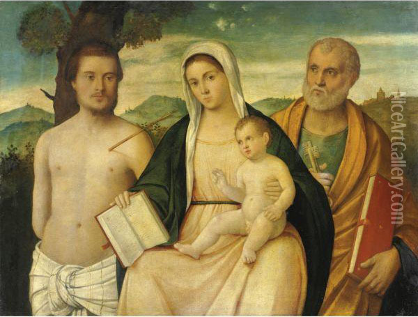 Madonna Con Bambino E Santi Sebastiano E Pietro Oil Painting - Francesco Bissolo