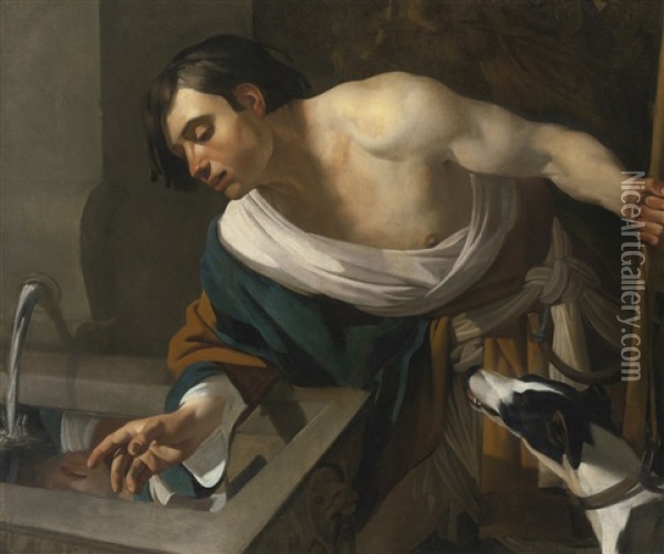 Narcissus Gazing At His Reflection Oil Painting - Dirck Van Baburen
