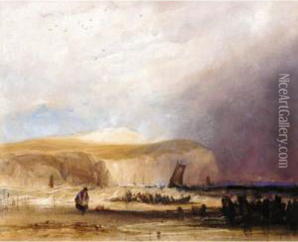 Squall Approaching The Coast, Northern France Oil Painting - Charles Bentley