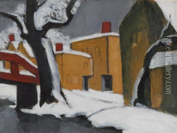 Winter Scene Oil Painting - Oscar Bluemner