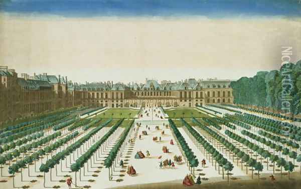 View and Perspective of the Palais Royal from the Garden Side Oil Painting - Jean Chaufourier