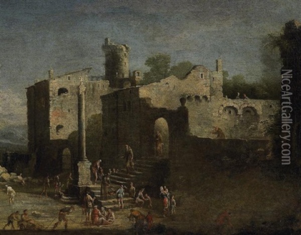 Die Speisung Der Armen Vor Den Toren Eines Alten Venezianischen Klosters Oil Painting - Michele Marieschi