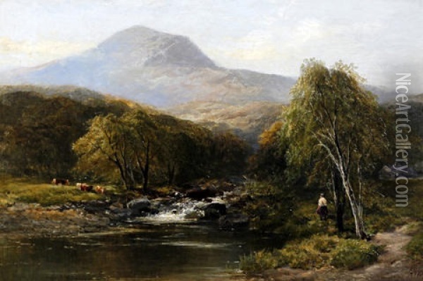 Welsh River Landscape (moel Siabod?) Oil Painting - Edmund Morison Wimperis