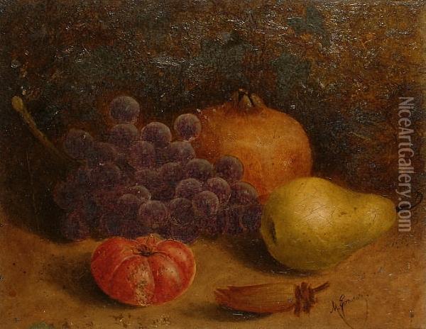 Still Life Of A Bird's Nest; Still Life Of Fruit Oil Painting - Mary Ensor