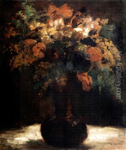 Viragcsendelet (still-life Of Flowers) Oil Painting - Bela Ivanyi Gruenwald
