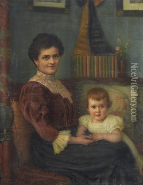 Mutter Mit Kind In Interieur Oil Painting - Albert Hoeflinger