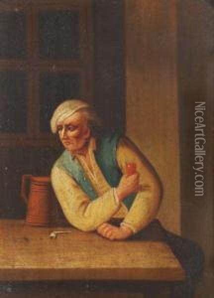 Easantssmoking And Drinking Oil Painting - Johann Georg Trautmann