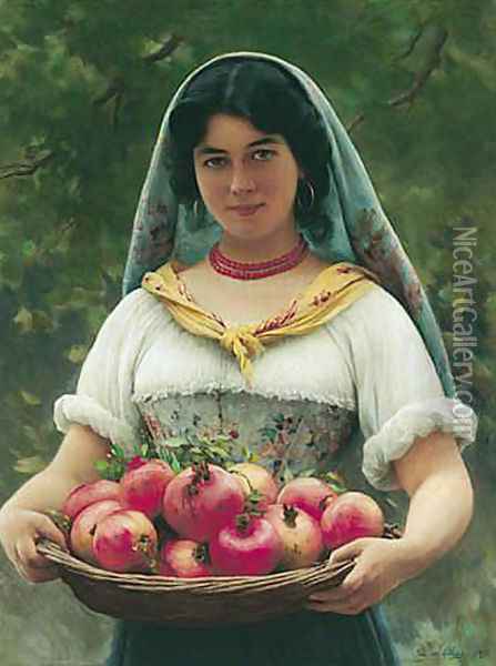 Madchen mit Granatapfeln (Girl with Pomegranates) Oil Painting - Eugene de Blaas