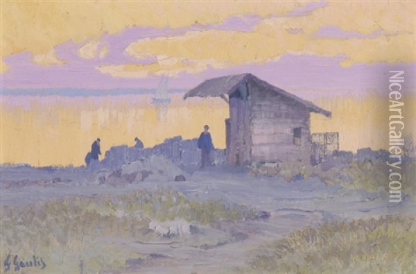 Hutte Am See Bei Sonnenuntergang Oil Painting - Fernand Gaulis