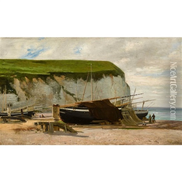 Nordfranzosische Strandpartie Mit Segelschiffen Oil Painting - Leon Barillot